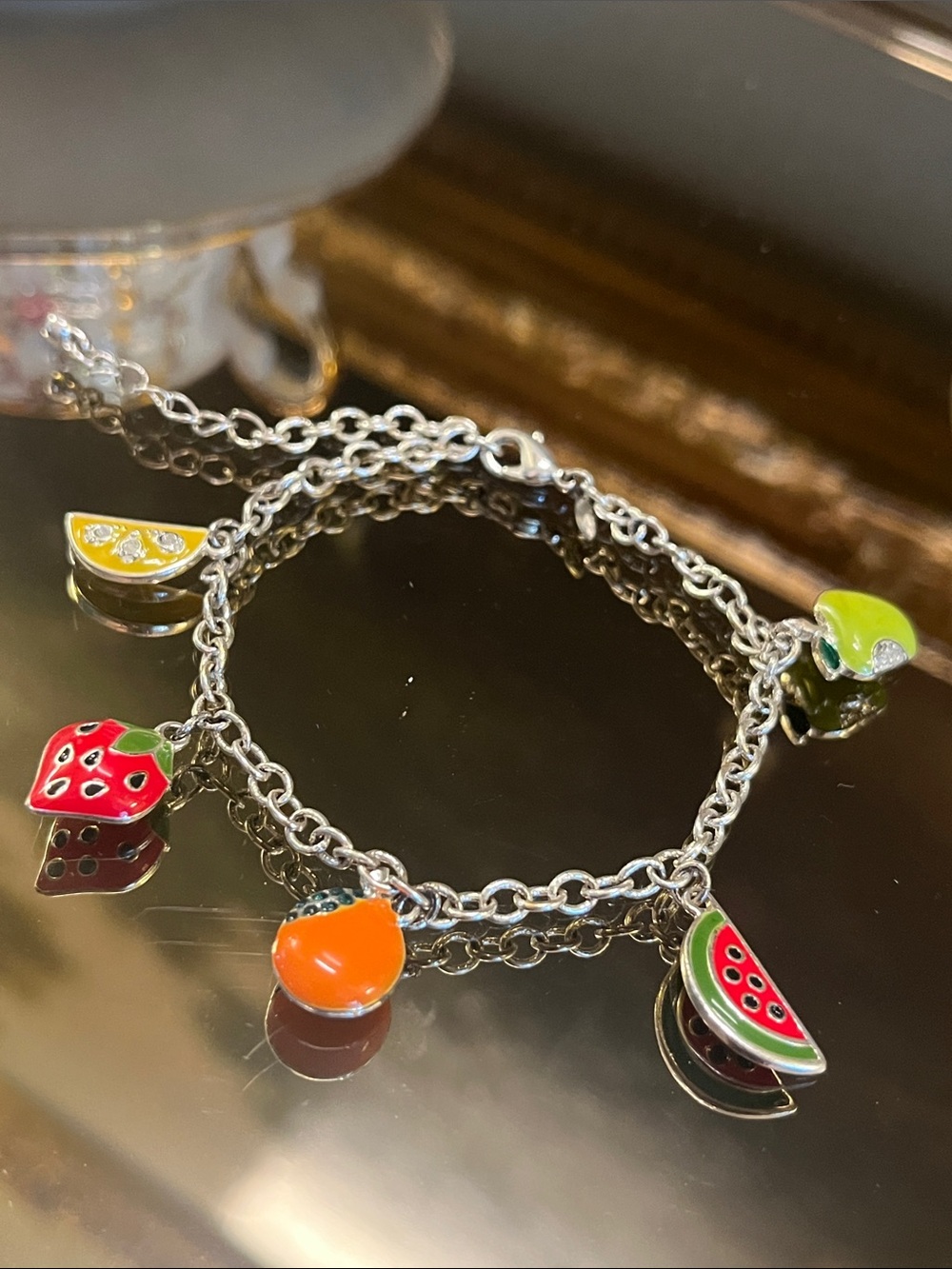 Silver Fruit Charm Bracelet